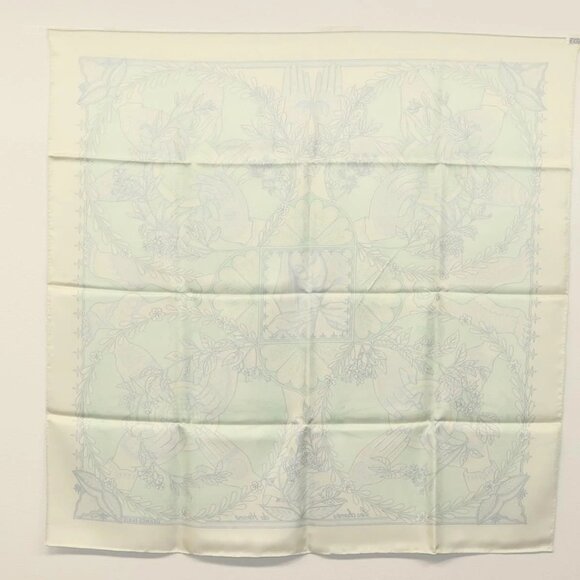 HERMES Carre 90 Scarf ""Les chants du Henne"" Silk Peppermint Auth am8731 - Picture 4 of 15